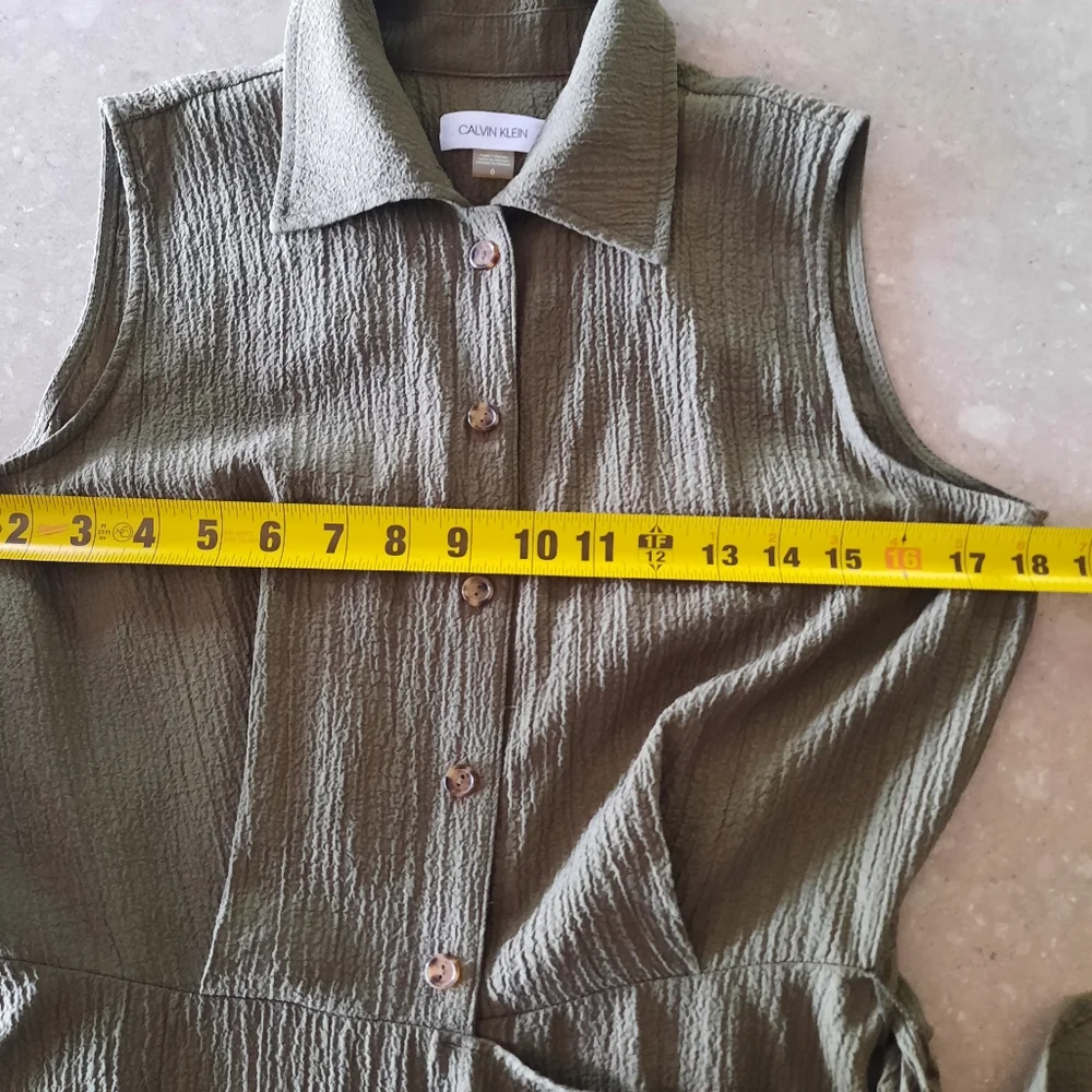 Calvin Klein Faux Wrap Dress Size 6 Army Olive Green Side Tie Minimalist - Picture 7 of 16